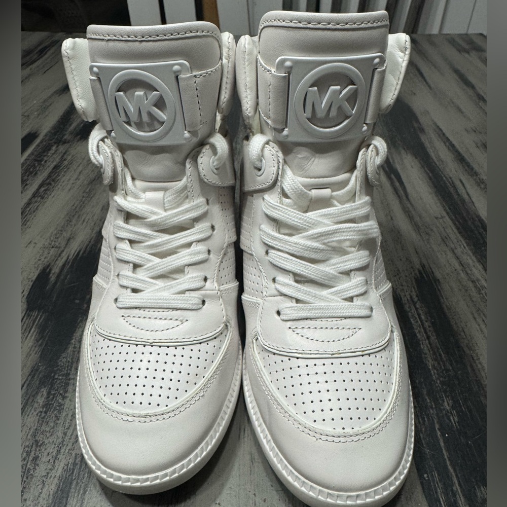 Michael Kors Women’s Nikko Optic White High-Top Hidden Wedge Sneakers Size 10 - Picture 11 of 12